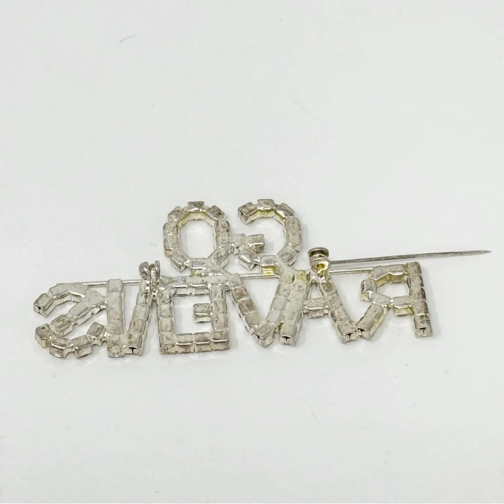 Vintage Clear Rhinestone Go Ravens Brooch